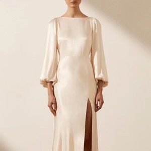 Shona Joy La Lune Balloon Sleeve Backless Midi Dress - Cream